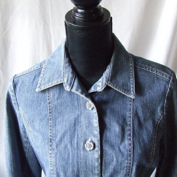 Valerie Stevens jean jacket petite medium blue denim coat grey plastic buttons - Picture 5 of 12